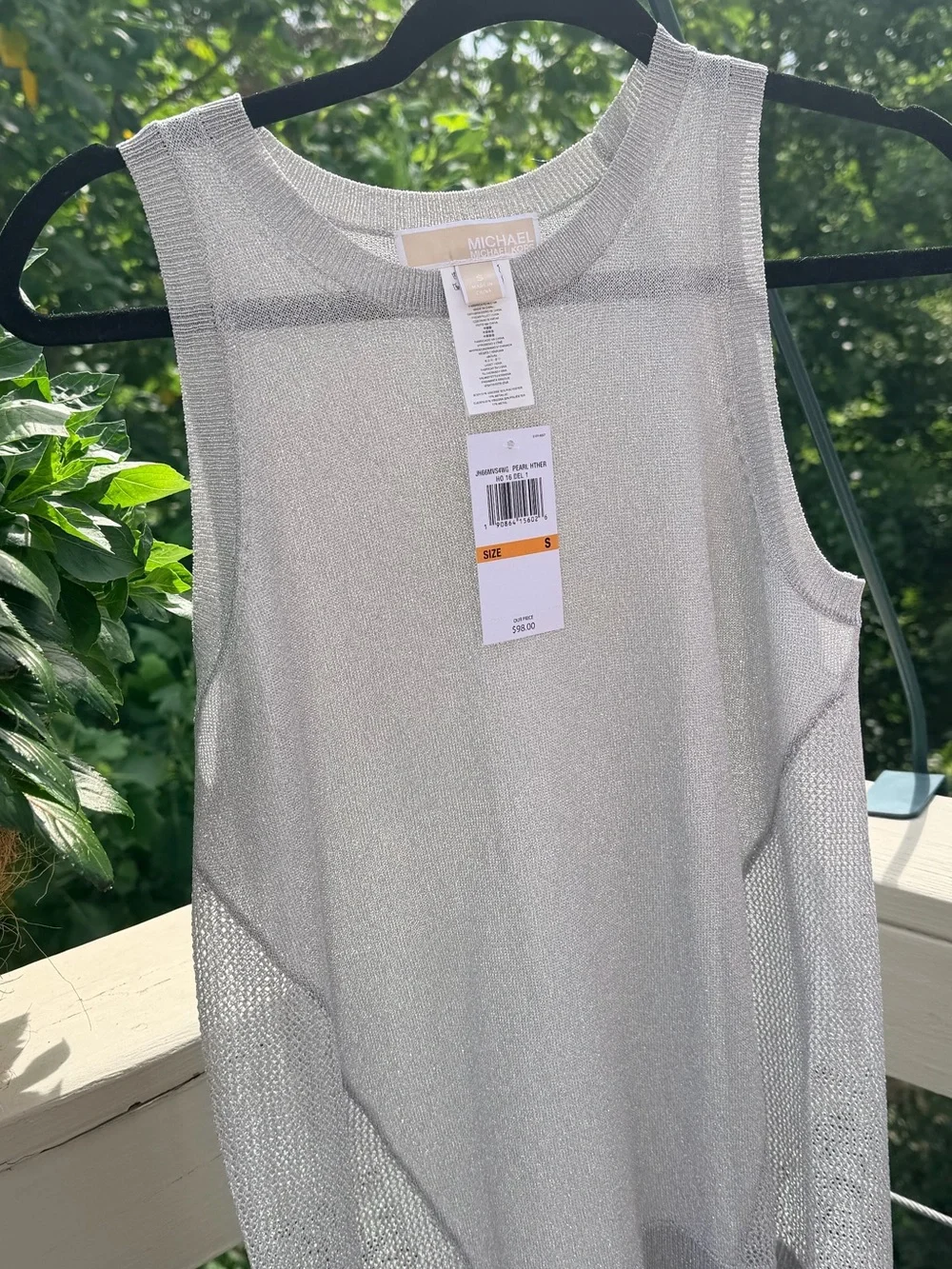 Michael Kors Sleeveless Sheer Metallic Silver Designer Cocktail Dressy Blouse